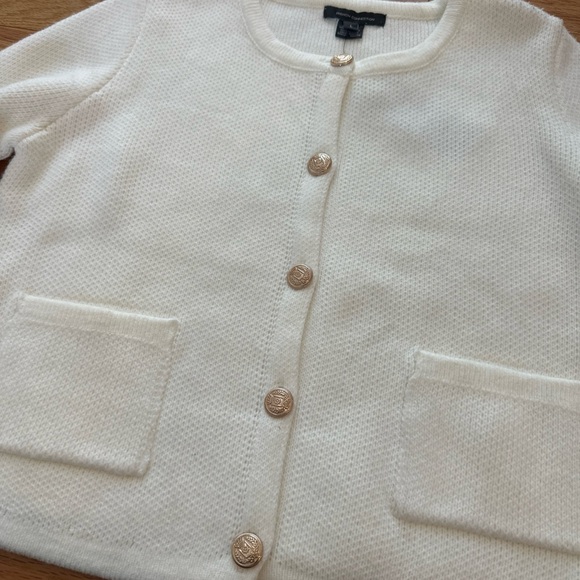 New French Connection Gold Button Babysoft Cream Cardigan Retail $118 Size Large - Picture 6 of 9